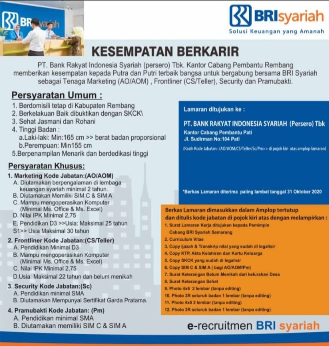 Lowongan BRI Syariah Rembang