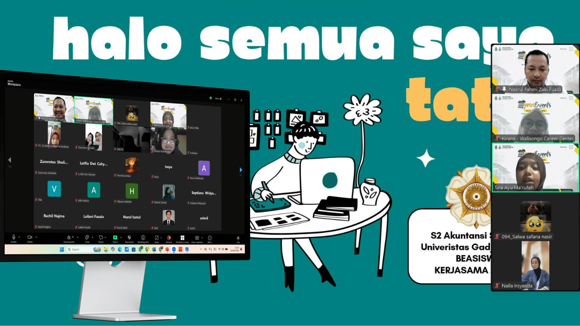 Tips lolos beasiswa S2 dibagikan Tata Ayu Ma'rufah dalam Alumni Sharing Session Walisongo Career Center via Zoom